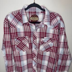 Rafter C Western Mens Size XXL Red Plaid Long Sleeve Button Up Pearl Snap Shirt